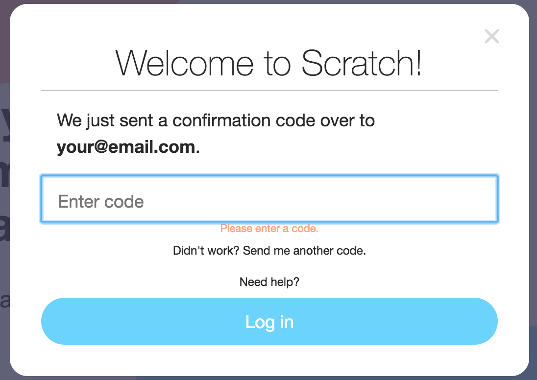 Receiving a verification code – Scratch